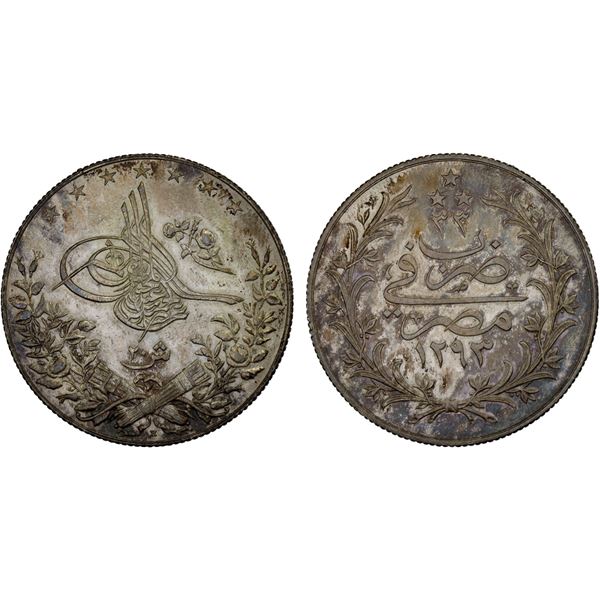 OTTOMAN: EGYPT: Abdul Hamid II, 1876-1909, AR 20 qirsh, Misr, AH1293-H year 33, XF