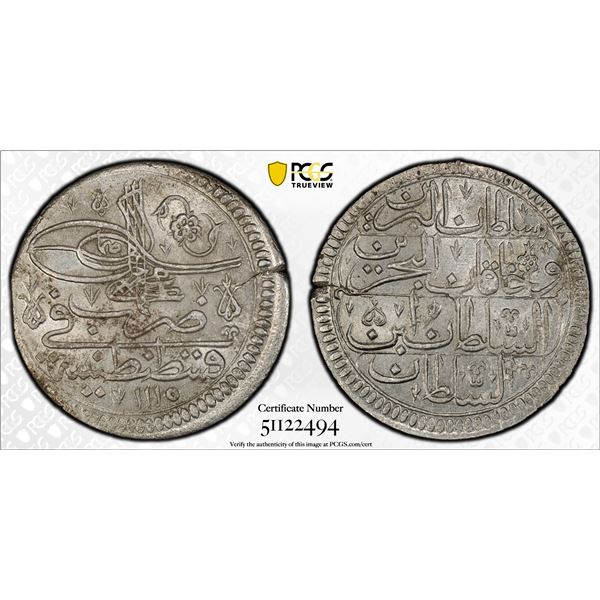 OTTOMAN: TURKEY: Ahmed III, 1703-1730, AR kurush, Kostantiniye, AH1115, PCGS MS63