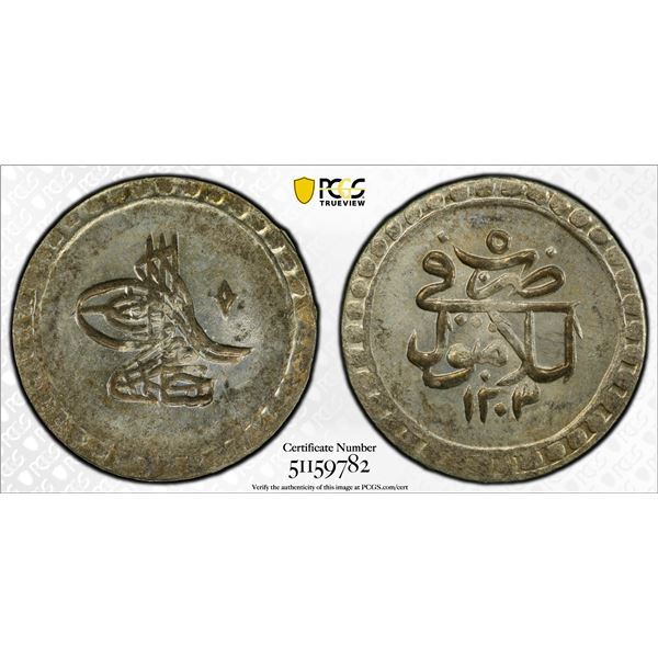 OTTOMAN: TURKEY: Selim III, 1789-1807, AR 10 para, Islambul, AH1203 year 5 (1793), PCGS MS63
