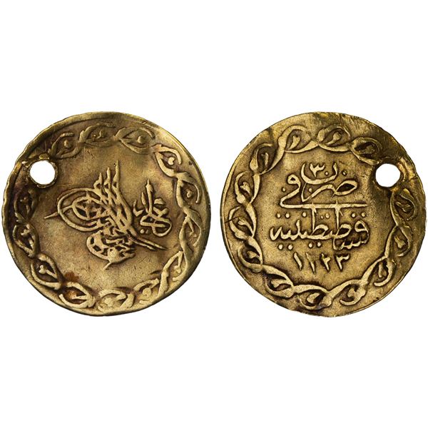 OTTOMAN: TURKEY: Mahmud II, 1808-1839, AV ¼ cedid mahmudiye (0.35g), AH1223 year 30, Fine