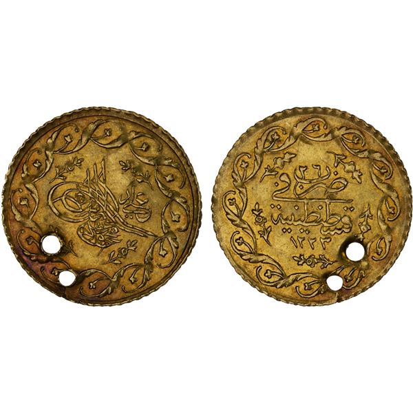 OTTOMAN: TURKEY: Mahmud II, 1808-1839, AV cedid mahmudiye (1.56g), Kostantiniye, AH1223 year 26, XF