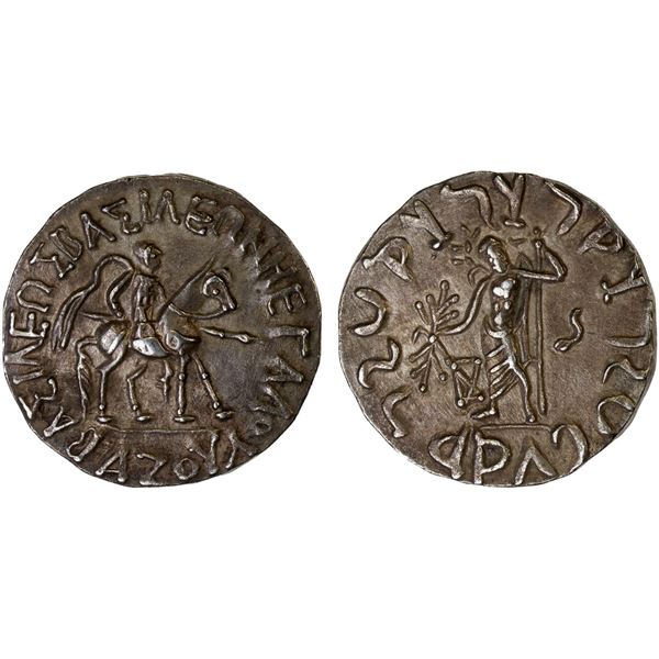 INDO-SCYTHIAN: Azes, ca. 58-12 BC, AR tetradrachm (9.03g), Choice XF
