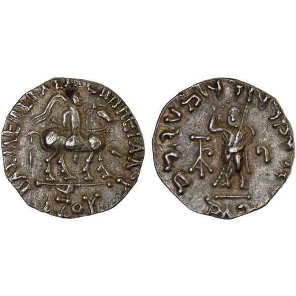 INDO-SCYTHIAN: Azes, ca. 58-12 BC, AR drachm (2.42g), XF