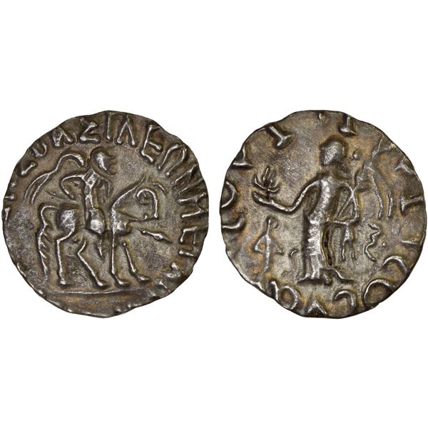 INDO-SCYTHIAN: Azilises, ca. 57-35 BC, AR drachm (1.61g), XF