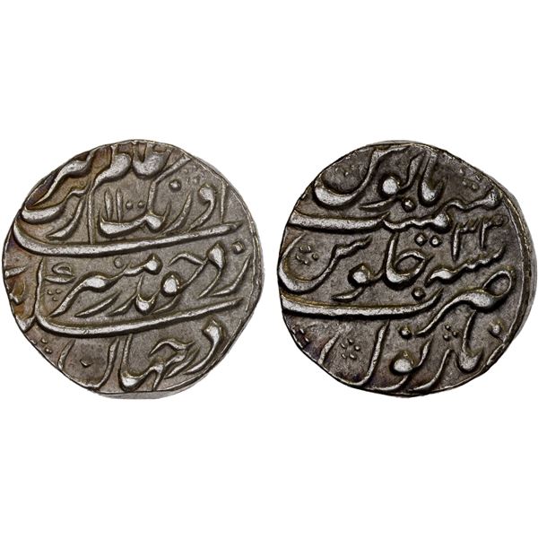 MUGHAL: Aurangzeb, 1658-1707, AR rupee (11.40g), Narnol, AH1100 year 33, bold XF