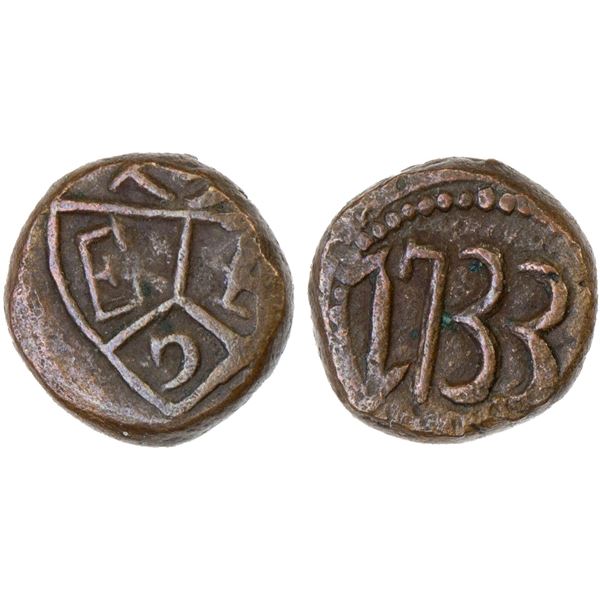 BRITISH INDIA: MADRAS PRESIDENCY: AE cash (1.25g), 1733, VF