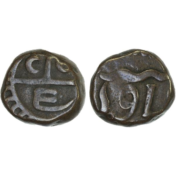 BRITISH INDIA: MADRAS PRESIDENCY: AE dudu (10 cash) (6.07g), 1761, VF