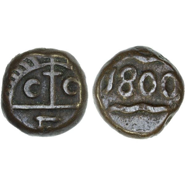 BRITISH INDIA: MADRAS PRESIDENCY: AE dudu (10 cash) (6.11g), 1796, bold VF