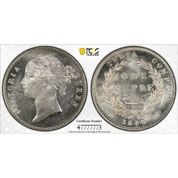 BRITISH INDIA: Victoria, Queen, 1837-1876, AR rupee, 1840b&c, PCGS MS62