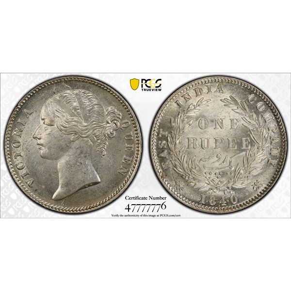 BRITISH INDIA: Victoria, Queen, 1837-1876, AR rupee, 1840b&c, PCGS MS62