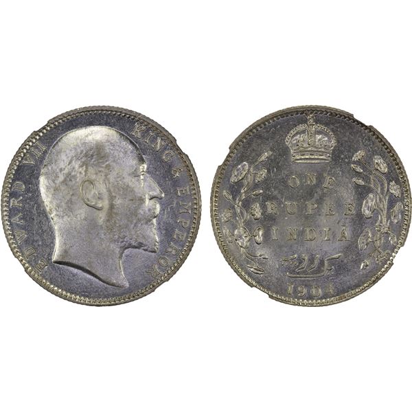 BRITISH INDIA: Edward VII, 1901-1910, AR rupee, 1904-B, NGC MS62