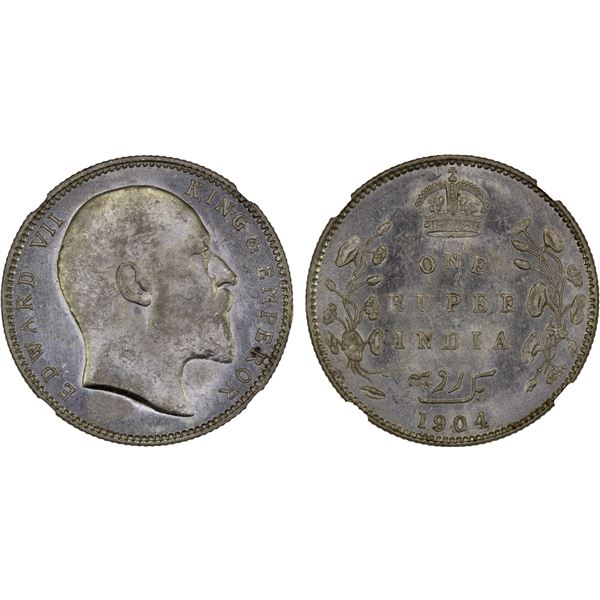 BRITISH INDIA: Edward VII, 1901-1910, AR rupee, 1904-B, NGC MS62