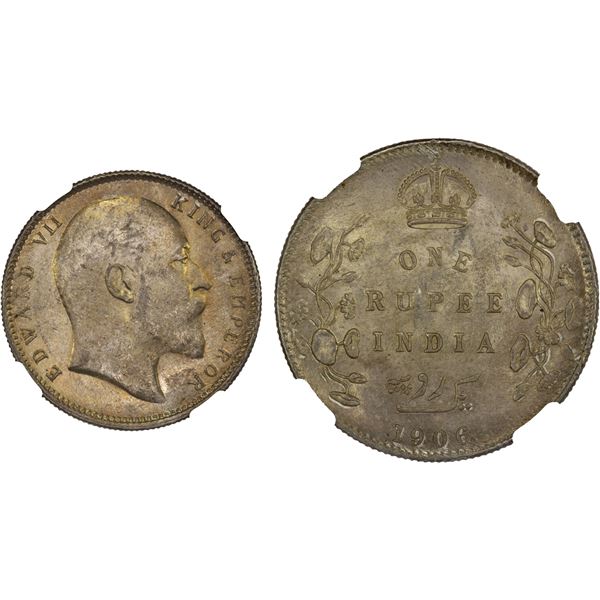 BRITISH INDIA: Edward VII, 1901-1910, AR rupee, 1906(c), NGC MS63