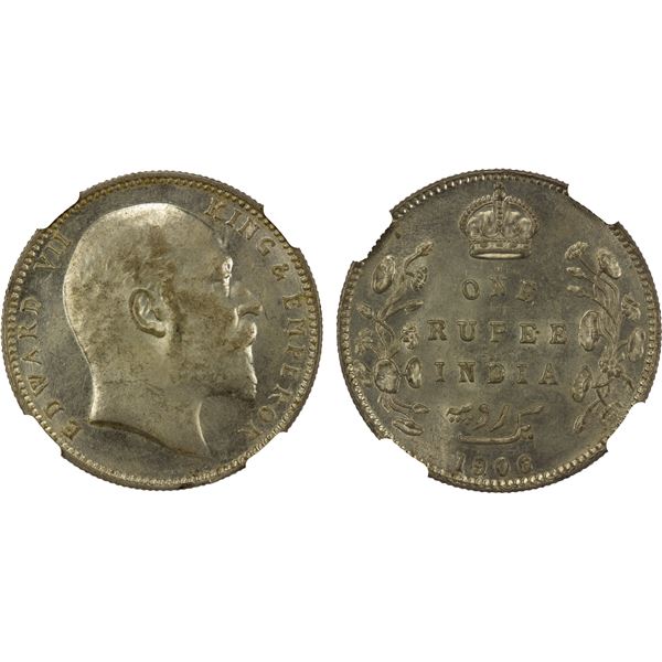 BRITISH INDIA: Edward VII, 1901-1910, AR rupee, 1906(b), NGC MS62
