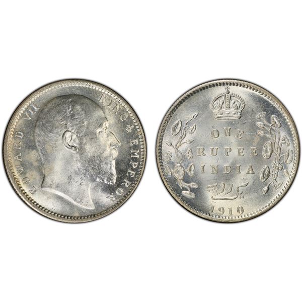 BRITISH INDIA: Edward VII, 1901-1910, AR rupee, 1910(c), PCGS lustrous MS63
