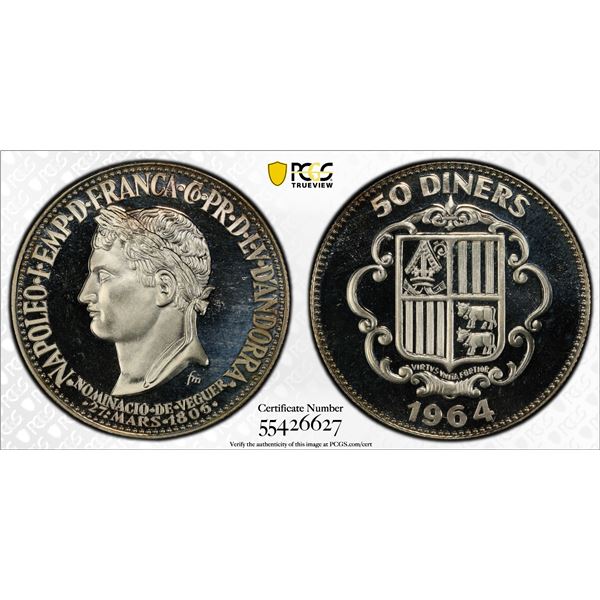 ANDORRA: Republic, AR 50 diners, 1964, PCGS PF67 Deep Cameo