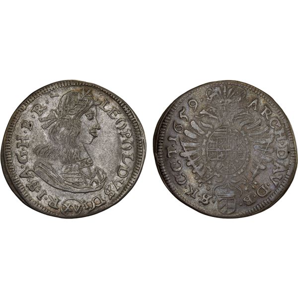 AUSTRIA: Leopold I, 1657-1705, AR 15 kreuzer (6.08g), Vienna, 1659, VF-XF