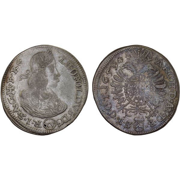 AUSTRIA: Leopold I, 1657-1705, AR 15 kreuzer (6.29g), Vienna, 1659, Choice VF