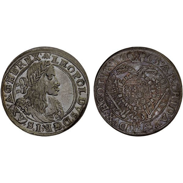 AUSTRIA: Leopold I, 1657-1705, AR 15 kreuzer (6.35g), Vienna, 1663, XF-AU