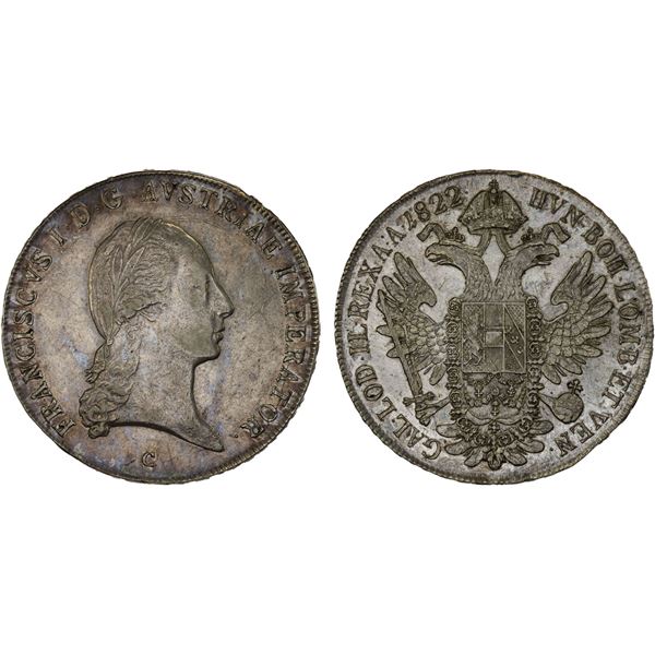 AUSTRIA: Franz I, 1804-1835, AR thaler, Prague, 1822-C, XF