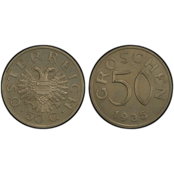 AUSTRIA: Republic, 50 groschen, 1935, PCGS Proof 65