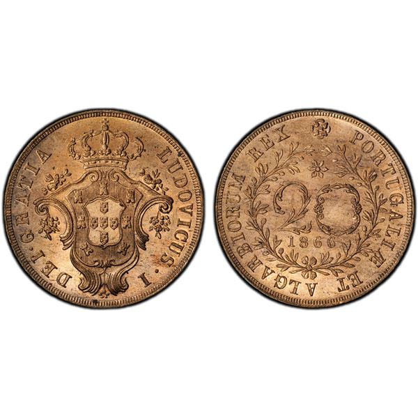 AZORES: Luiz I, 1861-1889, AE 20 reis, 1866, PCGS MS64 RB