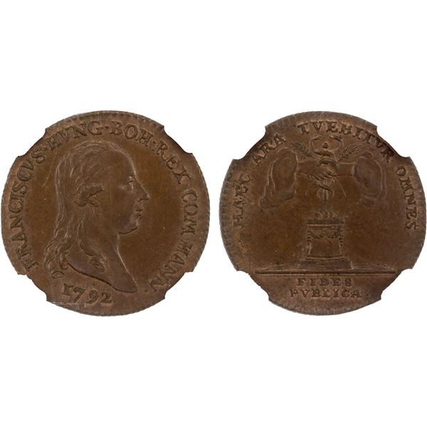 BEGLIUM: Hainaut: Franz II, 1792-1835, AE jeton, 1792, NGC MS65 BN