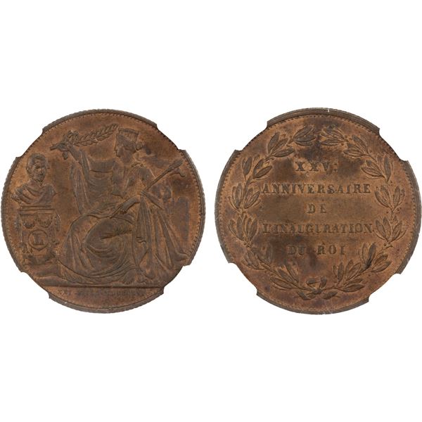 BELGIUM: Leopold I, 1831-1865, AE 5 centimes, 1856, NGC MS64 BN