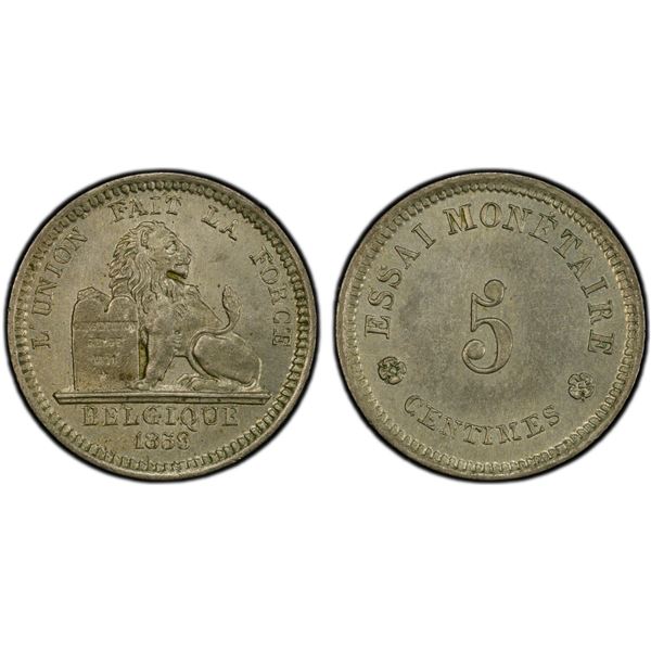 BELGIUM: Leopold I, 1831-1865, pattern 5 centimes, 1859, PCGS Specimen 64