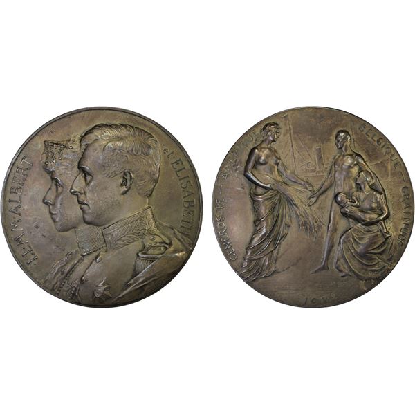BELGIUM: Albert I, 1909-1934, AE medal (195.1g), 1914, AU
