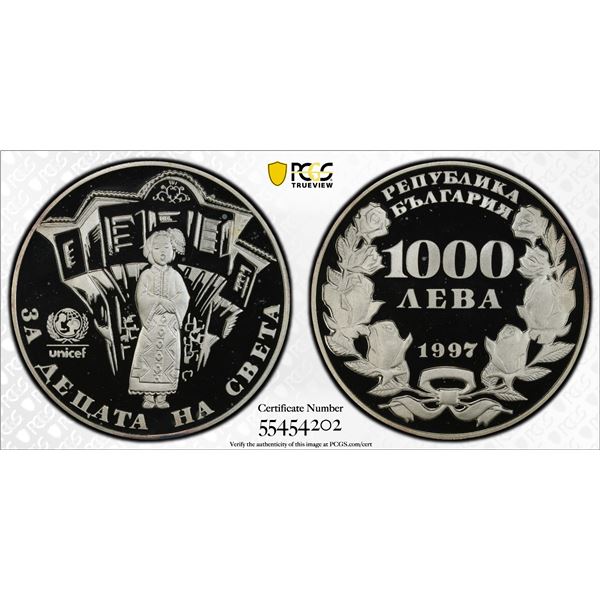 BULGARIA: Republic, AR 1000 leva, 1997, PCGS PF68 Deep Cameo