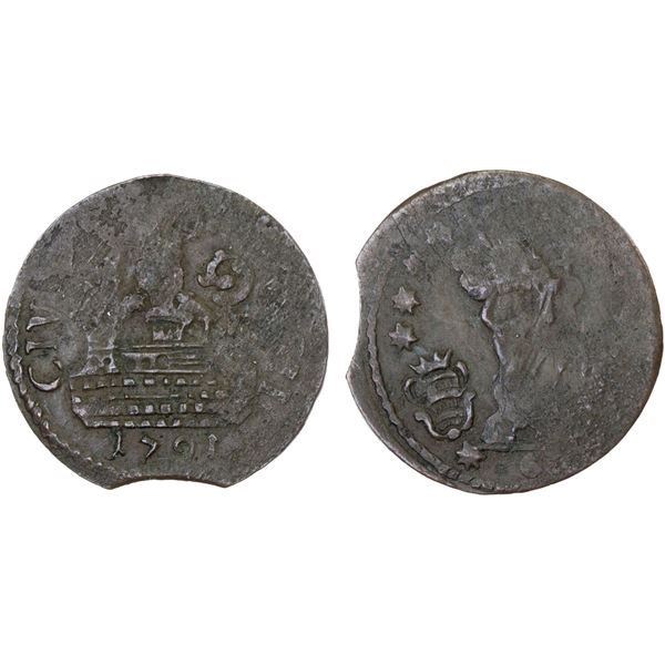 CROATIA: Ragusa, Republic, AE soldo (1.59g), 1791, VF