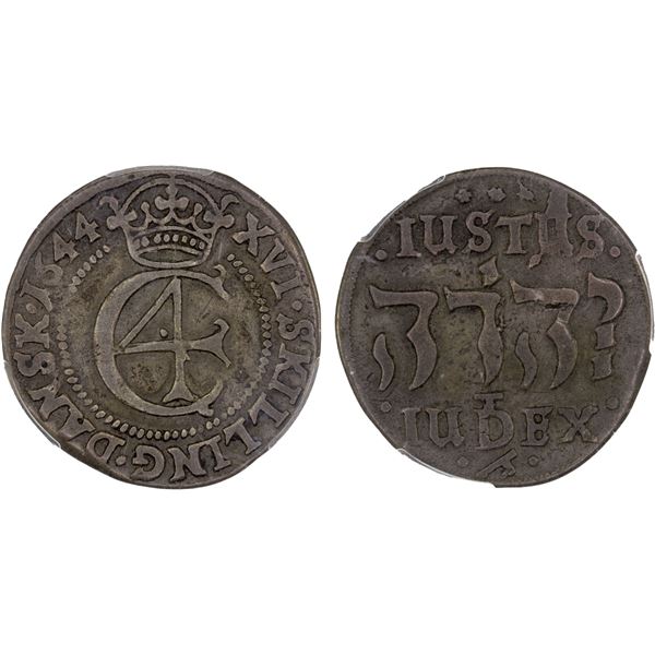 DENMARK: Christian IV, 1588-1648, AR 16 skilling, Copenhagen, 1644, PCGS VF30