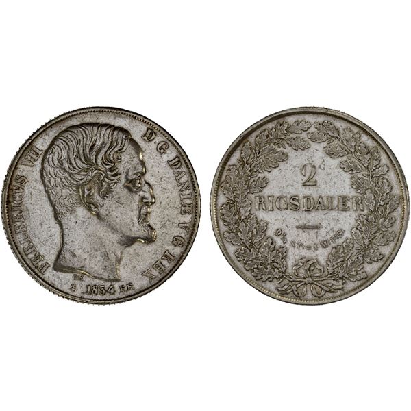 DENMARK: Frederik VII, 1848-1863, AR 2 rigsdaler, Altona, 1854, VF-XF
