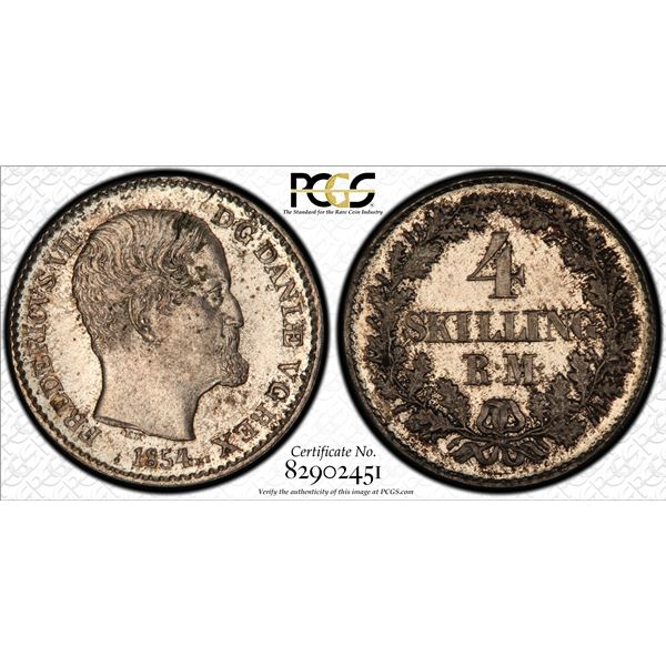 DENMARK: Frederik VII, 1848-1863, AR skilling rigsmønt, 1854, PCGS MS65