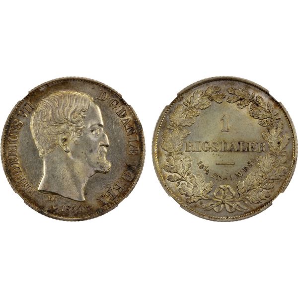 DENMARK: Frederik VII, 1848-1863, AR rigsdaler, 1854, NGC MS63