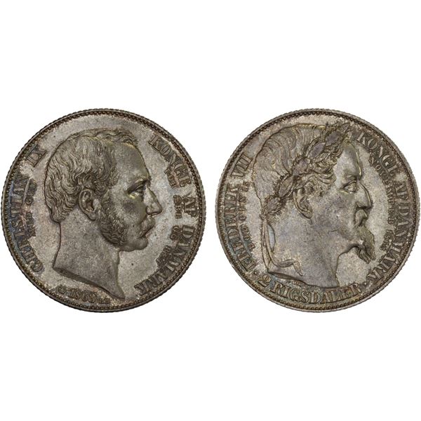 DENMARK: Christian IX, 1863-1906, AR 2 rigsdaler, 1863, XF