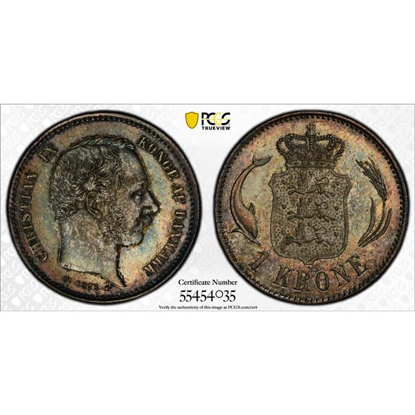 DENMARK: Christian IX, 1863-1906, AR krone, 1875, PCGS MS63