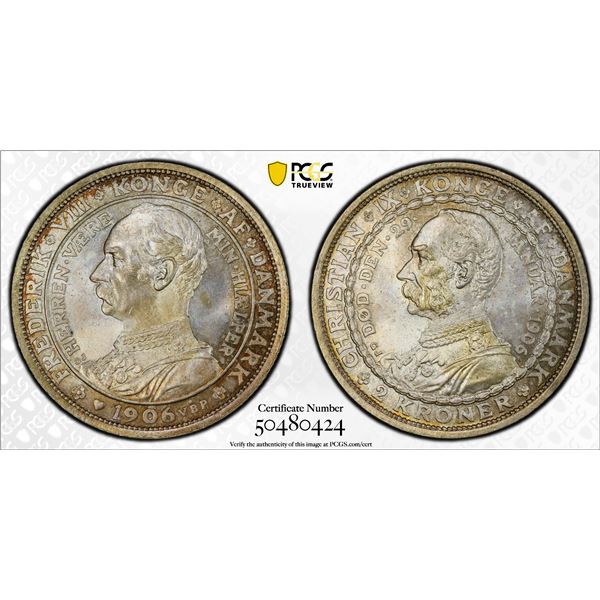 DENMARK: Frederik VIII, 1906-1912, AR 2 kroner, 1906, PCGS MS66