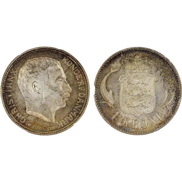 DENMARK: Christian X, 1912-1947, AR krone, 1916, PCGS MS65 +