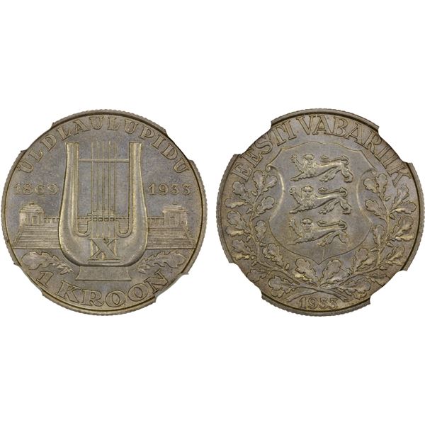 ESTONIA: Republic, AR kroon, 1933, NGC Unc details