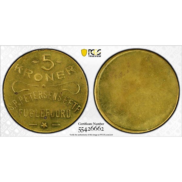 FAROE ISLANDS: 5 kroner token, ND (1929-33), PCGS MS63