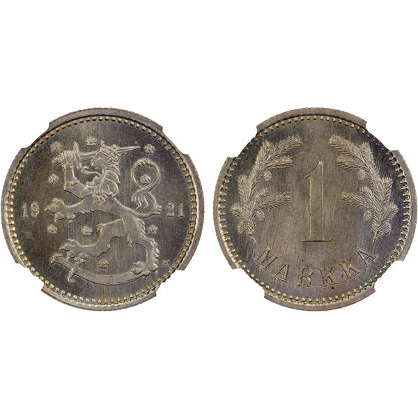 FINLAND: Republic, 1 markka, 1921, NGC MS65