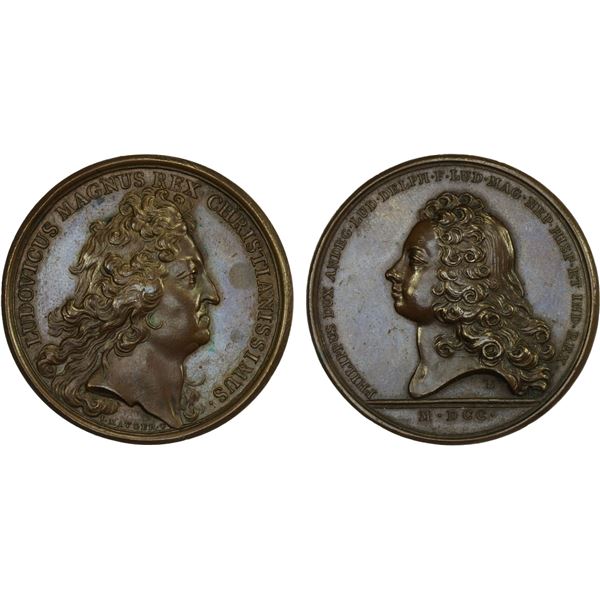 FRANCE: Louis XIV, 1643-1715, AE medal (31.96g), 1700, Choice AU