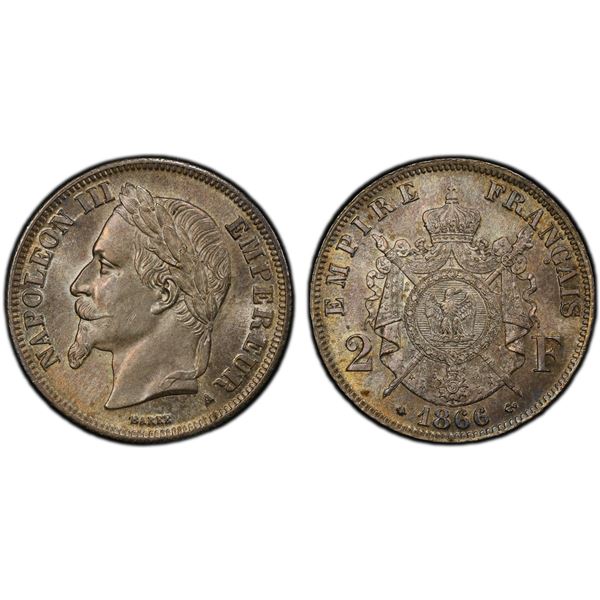 FRANCE: Napoleon III, 1852-1870, AR franc, 1866-A, PCGS MS63