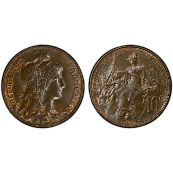 FRANCE: Republic, AE 10 centimes, 1905, PCGS MS64 BN