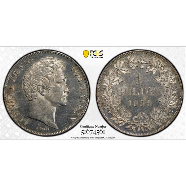 BAVARIA: Ludwig I, 1825-1848, AR gulden, 1839, PCGS MS61
