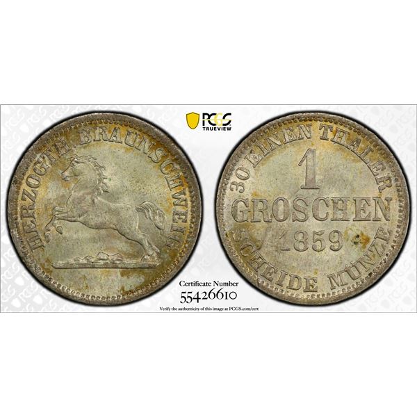 BRUNSWICK-WOLFENBÜTTEL: Wilhelm, 1831-1884, AR groschen, 1859, PCGS MS65