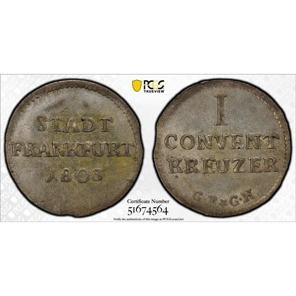 FRANKFURT AM MAIN: Free Imperial City, AR kreuzer, 1803, PCGS MS62