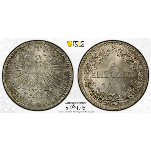 FRANKFURT AM MAIN: Free City, AR kreuzer, 1866, PCGS MS67